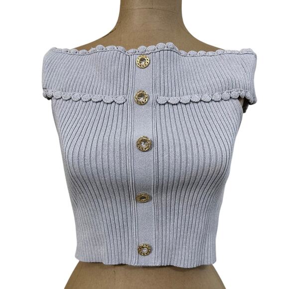 Sandro Periwinkle Gray Cropped Knit Top size 1 (Small) - Picture 1 of 8